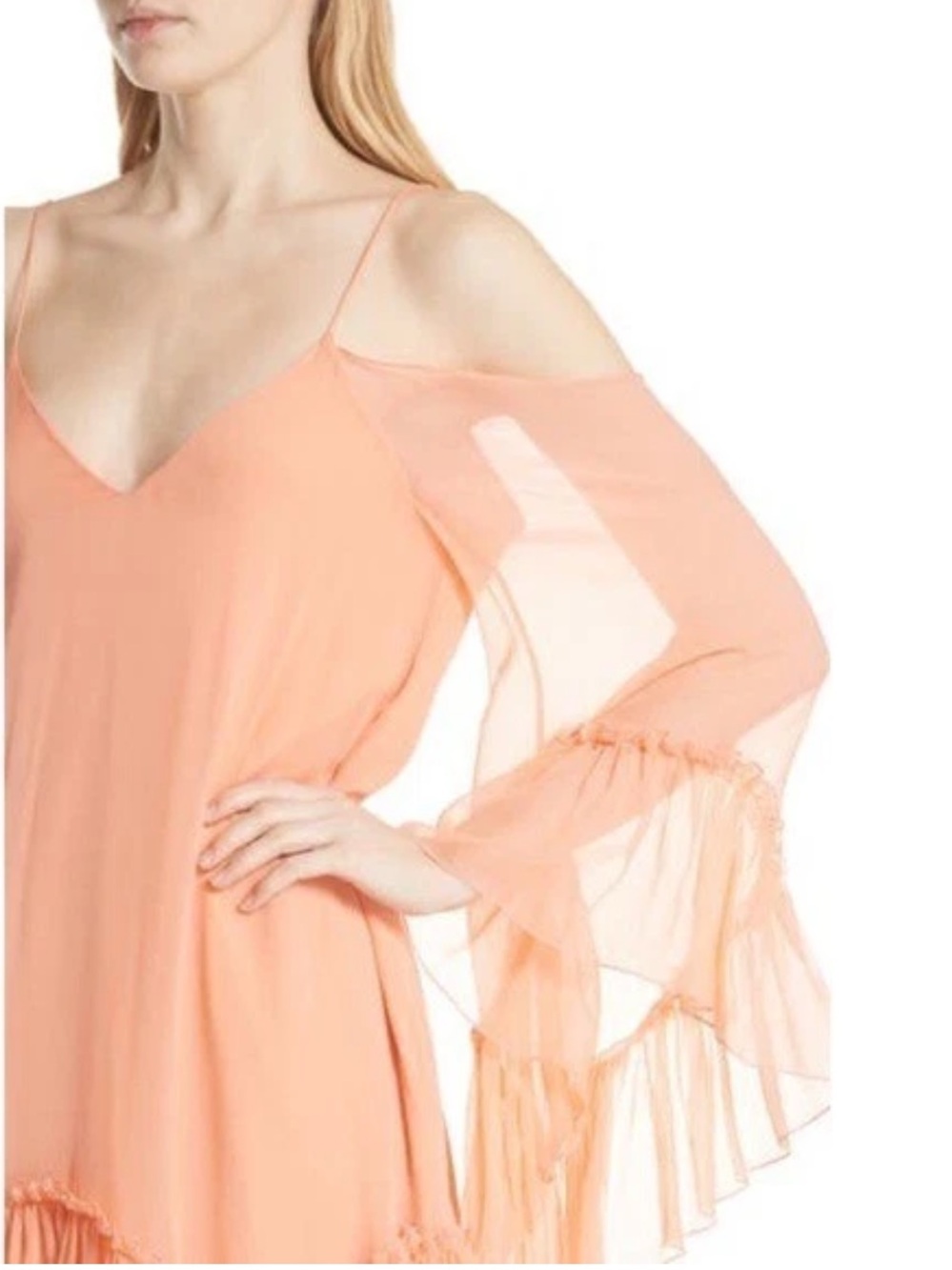 Alice + Olivia Ilaria Cold Shoulder Mini Dress in Peach Color.Size M - Picture 5 of 13